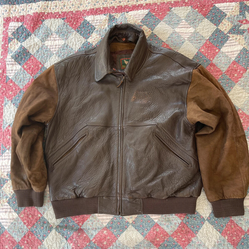 Field & Stream vintage Brown Bomber Leather jacket Men’s Sz L